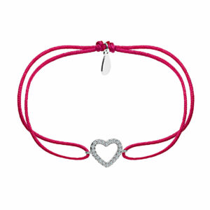 Srebrna bransoletka na sznurku z sercem