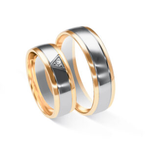 Obrączki ślubne dwukolorowe z kamieniem