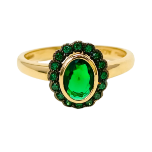 Złoty pierścionek z zielonym topazem