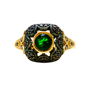 Złoty pierścionek z zielonym topazem