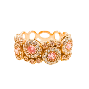 Złoty pierścionek z morganitami i cyrkoniami