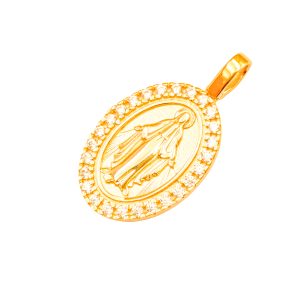 Złoty medalik z wizerunkiem Matki Boskiej i cyrkoniami