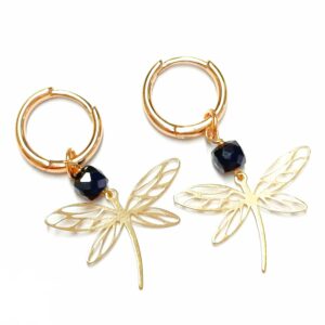 Pozłacane kolczyki kółka z ważką i spinelem