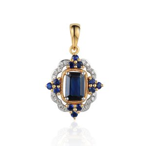 Złota zawieszka z szafirami i brylantami