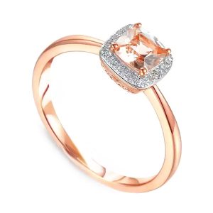 Złoty pierścionek z morganitem i brylantami