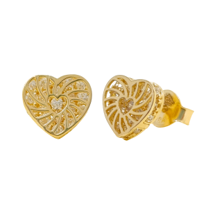 Złote kolczyki serca z cyrkonią