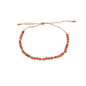 Złota bransoletka na sznurku z turmalinem pink