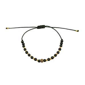 Złota bransoletka na sznurku z czarnym turmalinem