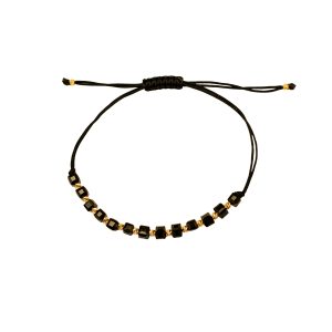 Złota bransoletka na sznurku z onyksami