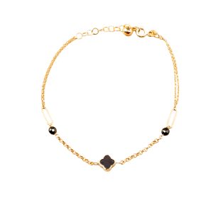Złota bransoletka z czarną koniczynką