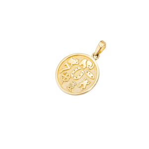 Złota zawieszka z symbolami szczęścia