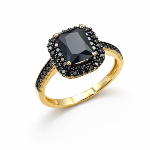 Złoty pierścionek z czarnymi cyrkoniami