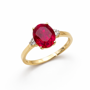 Złoty pierścionek z rubinem i cyrkoniami