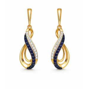 Złote kolczyki z szafirami i brylantami