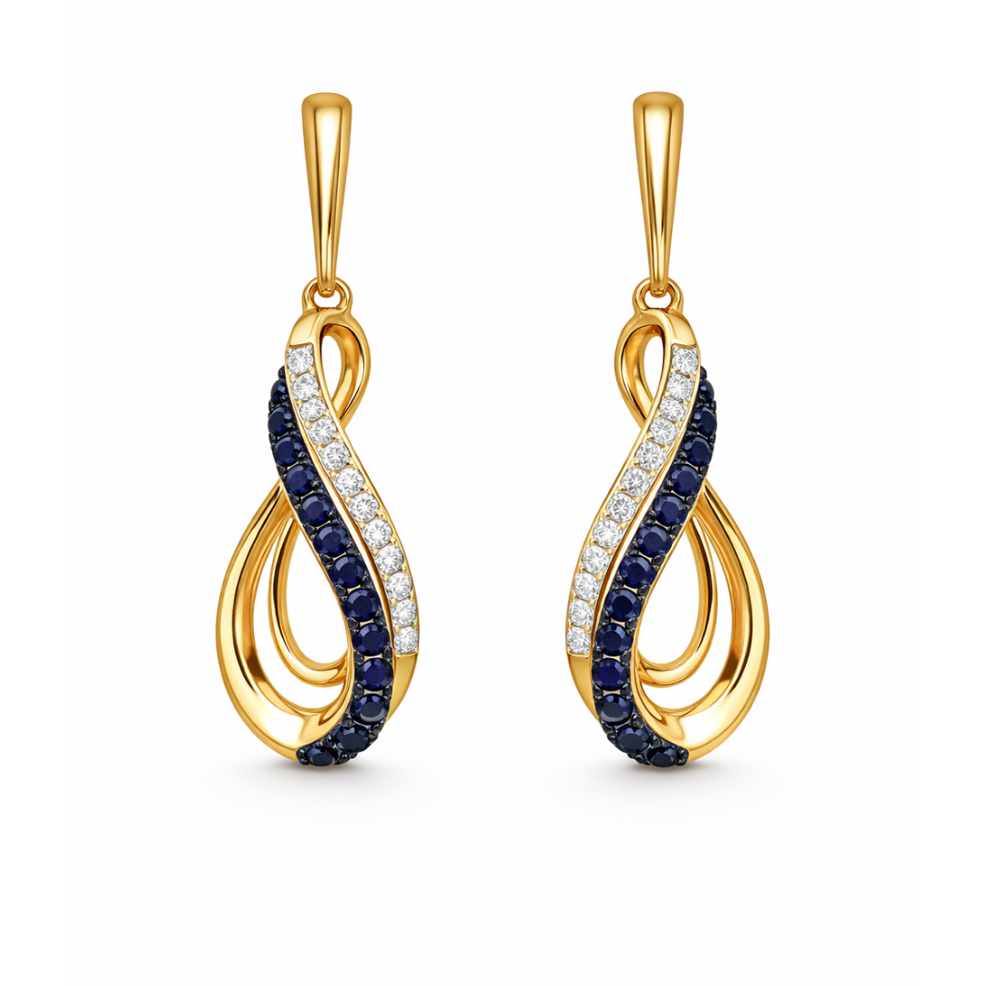 Złote kolczyki z szafirami i brylantami