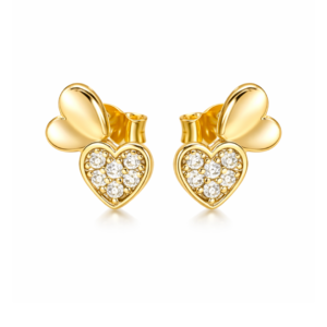 Złote kolczyki serca z cyrkoniami