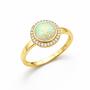 Złoty pierścionek z opalem i cyrkoniami