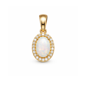 Złota zawieszka z opalem i cyrkoniami