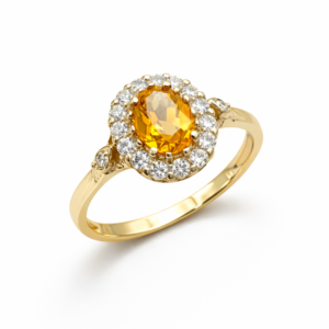 Złoty pierścionek z cytrynem i cyrkoniami