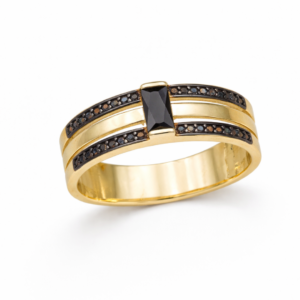 Złoty pierścionek z czarnymi cyrkoniami