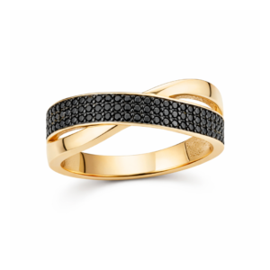 Złoty pierścionek z czarnymi cyrkoniami