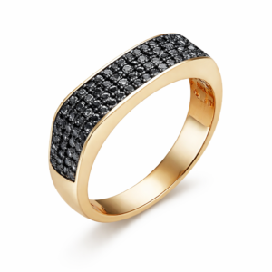 Złoty pierścionek z czarnymi cyrkoniami