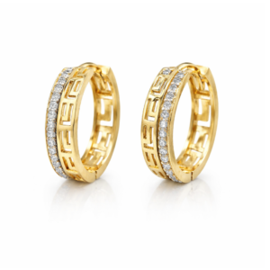 Złote kolczyki koła z greckim wzorem