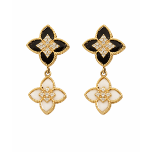 Złote kolczyki z masą perłową o onyksem