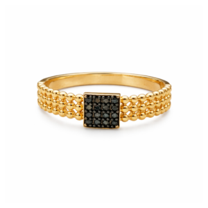 Złoty pierścionek z czarnymi cyrkoniami