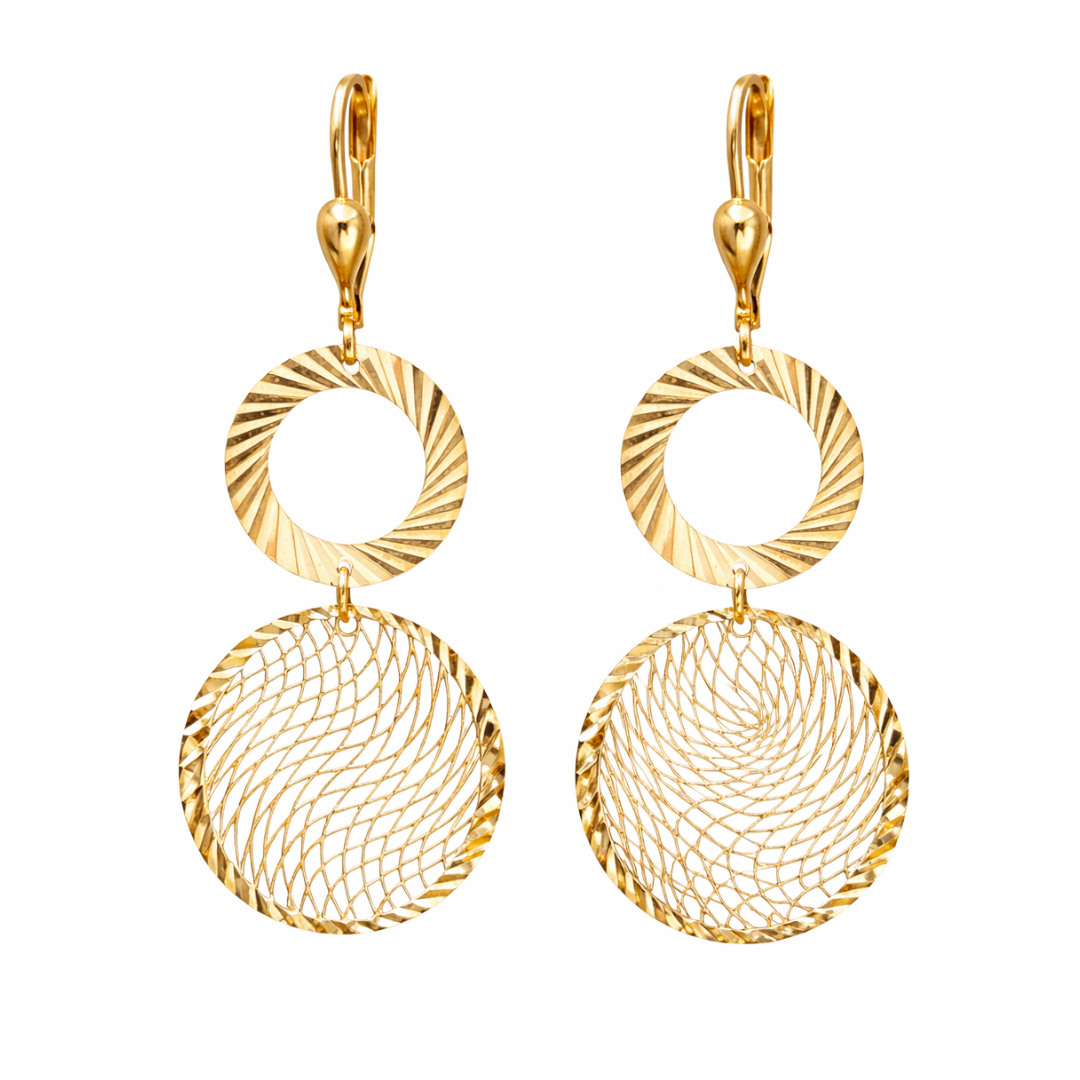 Złote wiszące kolczyki ażurowe
