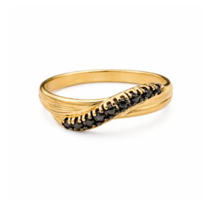 Złoty pierścionek z czarnymi cyrkoniami
