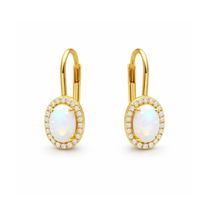 Złote kolczyki z opalem i cyrkoniami